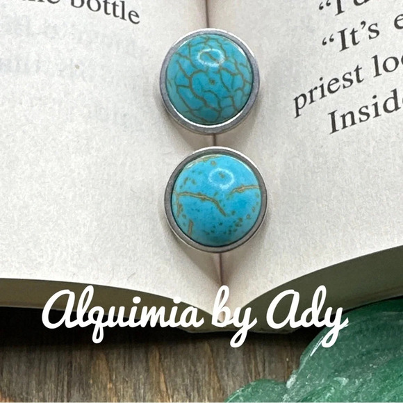 12mm Big Turquoise and silver minimalist/ colorful western stud earrings - Picture 1 of 5